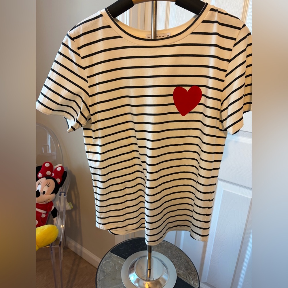 Lola Heart Black and White Striped Tee with Red Heart